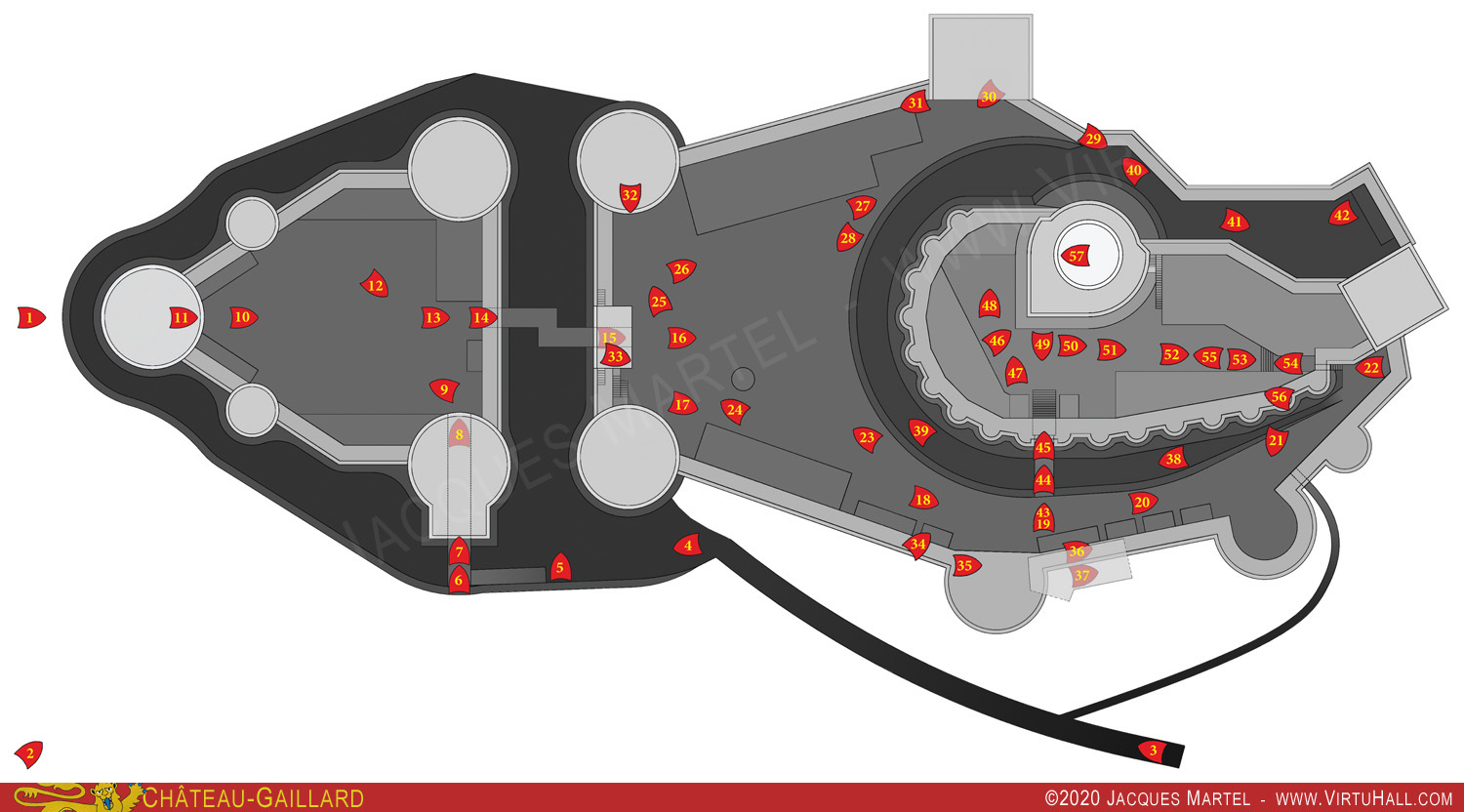 Ch�teau-Gaillard, la visite, rep�re des vues